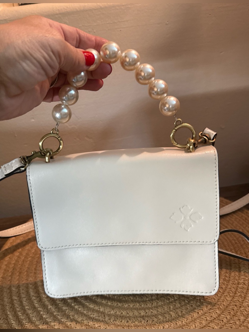 Patricia Nash Pearl-Handle White Leather Crossbody Bag